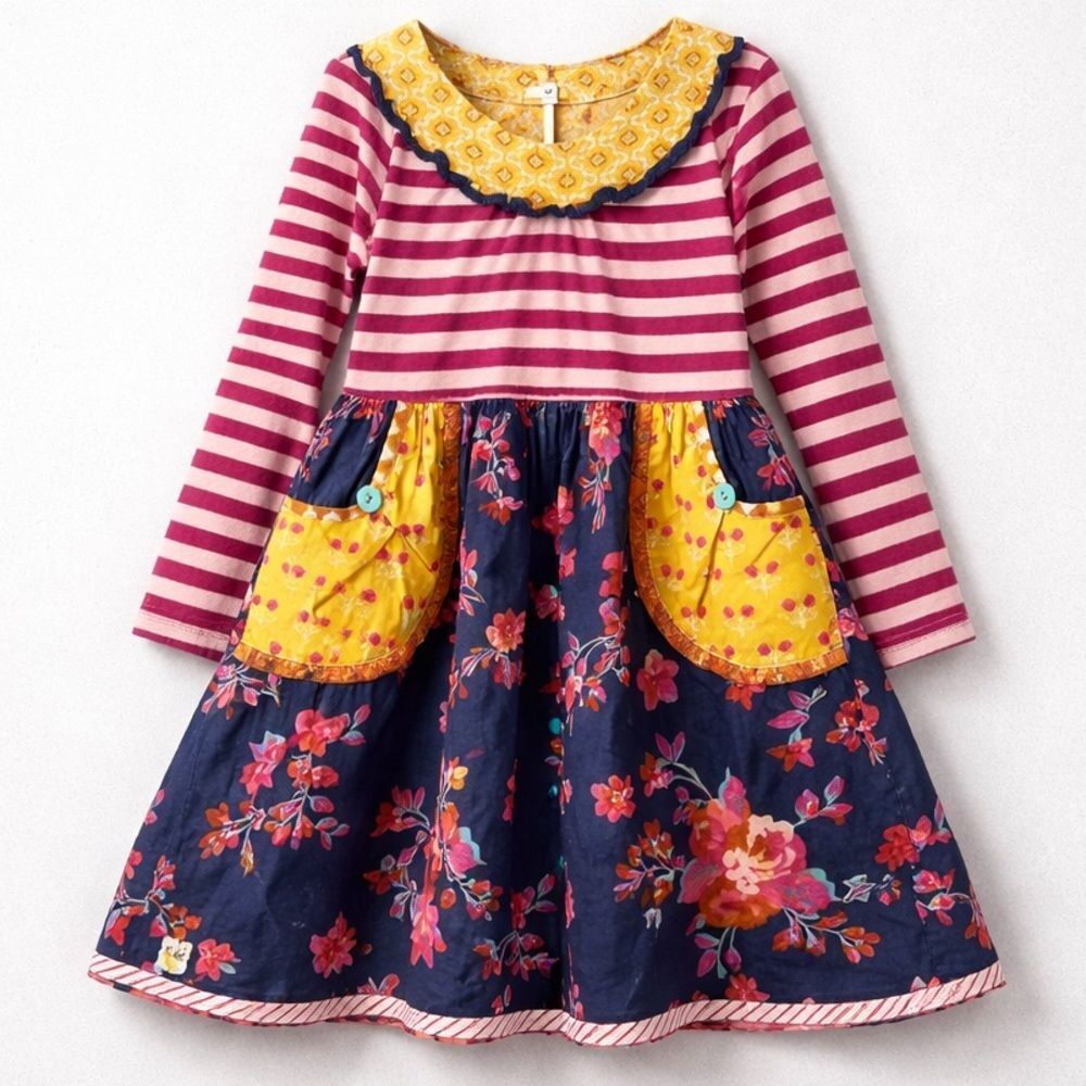 Wild Flowers Stripe and floral dress with pockets size 10